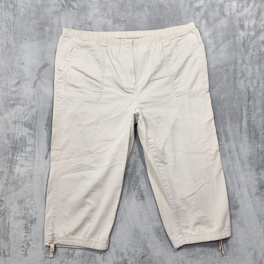 Vintage Classic Elements Pants Womens 18W Beige Twill Capri Crop‎ Drawstring Hem